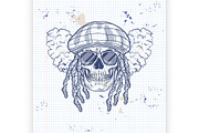 Sketch skull with dreadlocks