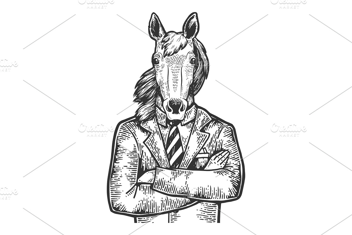 Horse businessman sketch engraving in Illustrations - product preview 8