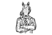 Horse businessman sketch engraving