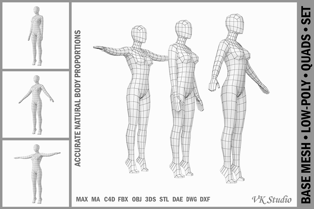 Female Base Mesh In 3 Modeling Poses in People - product preview 8