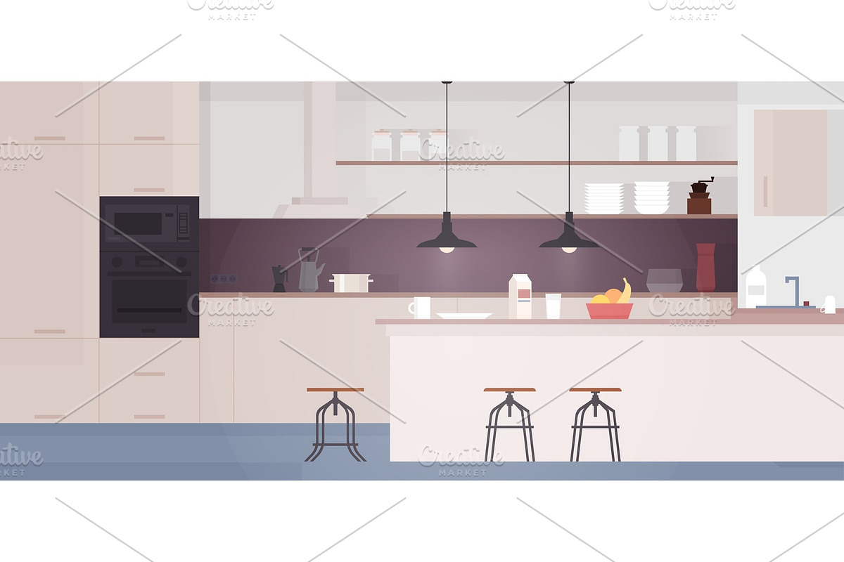 Kitchen interior with table, stove in Objects - product preview 8