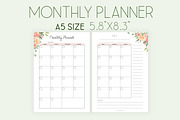 Monthly Planner A5 Inserts