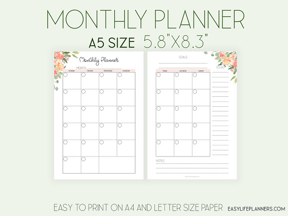 Monthly Planner A5 Inserts in Stationery Templates - product preview 4