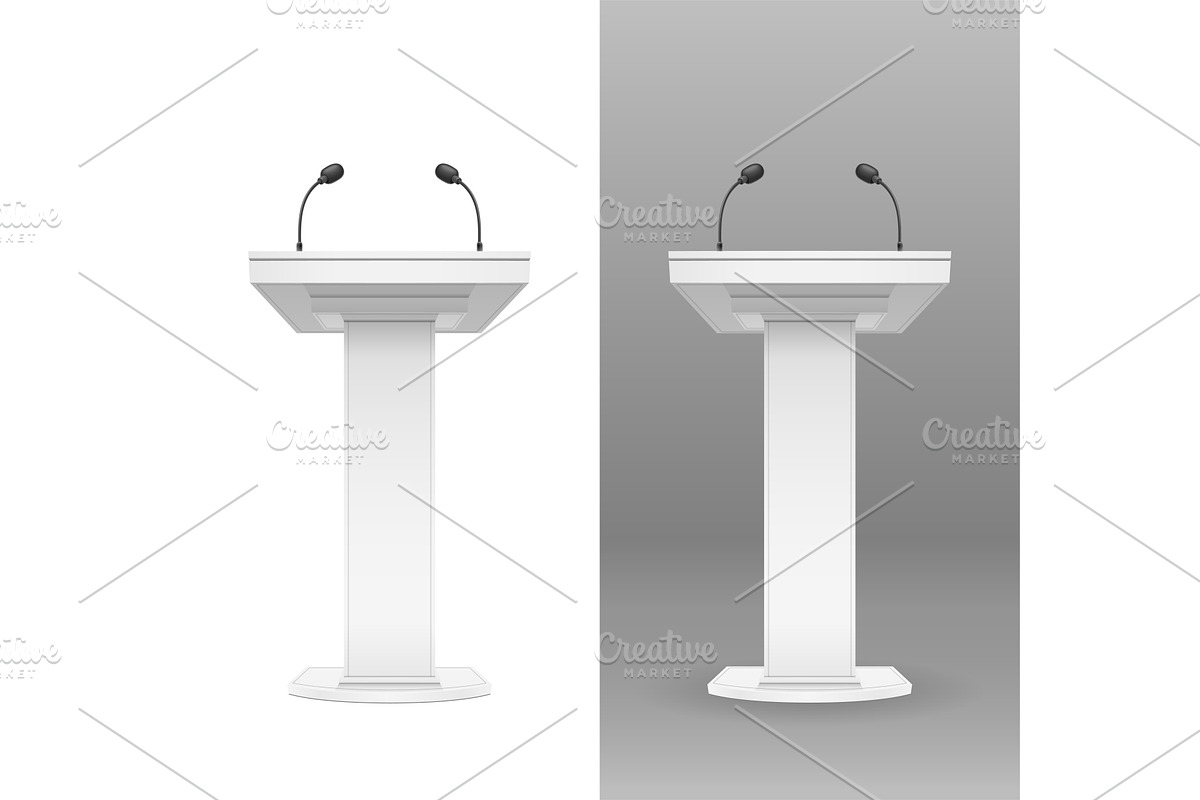 White tribune with microphone. in Illustrations - product preview 8