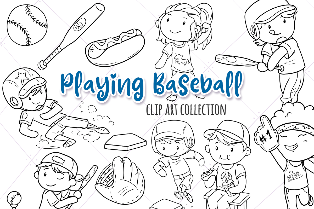 Kids Playing Baseball Digital Stamps in Illustrations - product preview 8