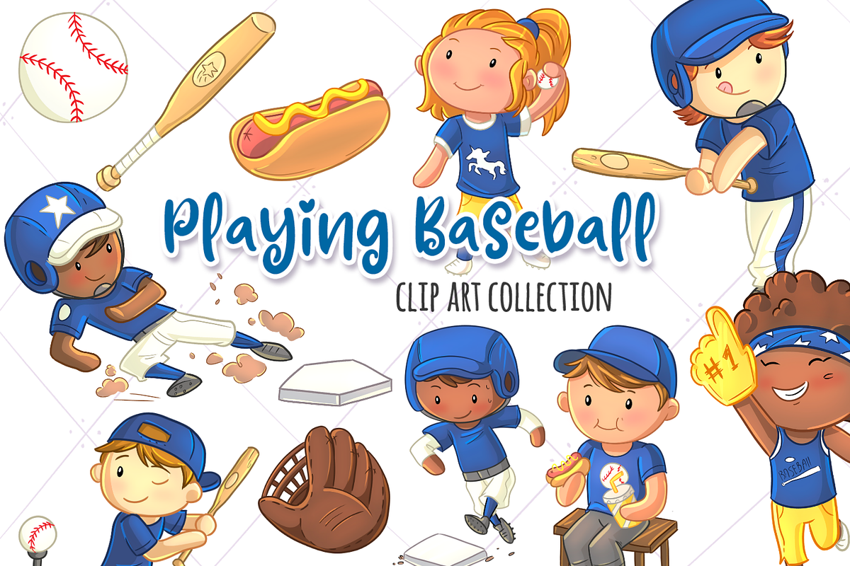 Kids Playing Baseball Clip Art in Illustrations - product preview 8