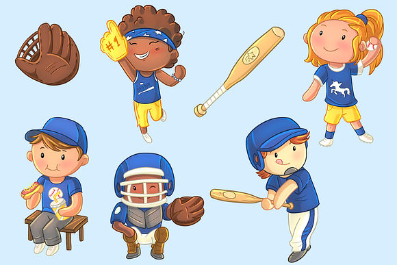 Kids Playing Baseball Clip Art in Illustrations - product preview 2