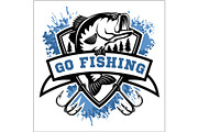 Fishing logo. Bass fish with club