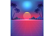 80s Style Landscape with Grid