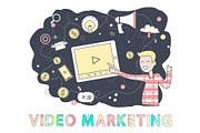 Video Marketing Person Screen Vector
