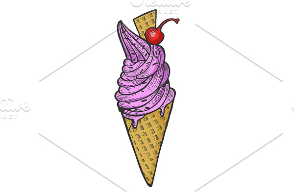 Ice cream color sketch engraving
