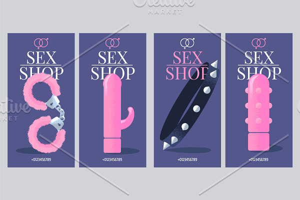 Sex shop vector flyer template set