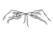 Hands tie shoelaces sketch engraving