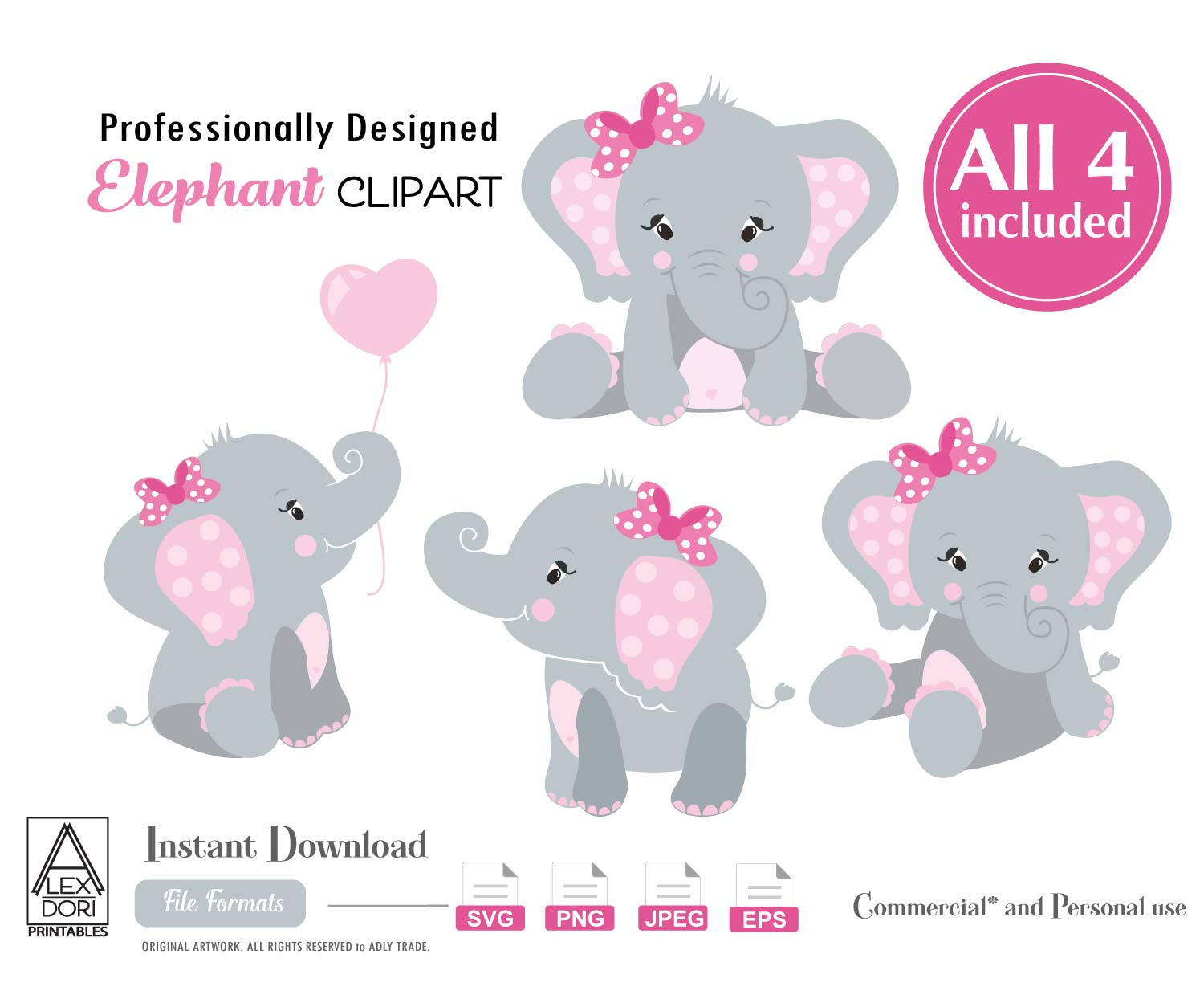 Elephant SVG cliaprt, 4 elephant SVG | Custom-Designed Illustrations