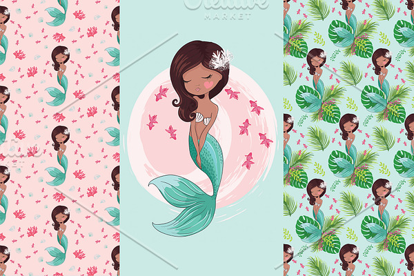 Mermaid pattern.Hawaiian girl vector