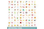 100 festival icons set, cartoon