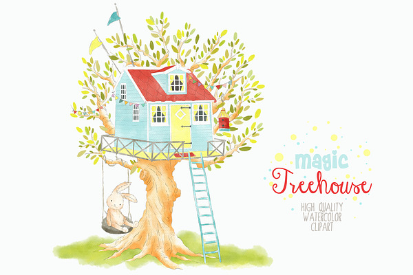 Treehouse watercolor clipart png