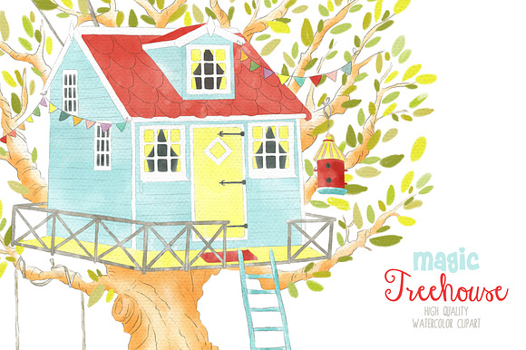 Treehouse watercolor clipart png in Illustrations - product preview 1