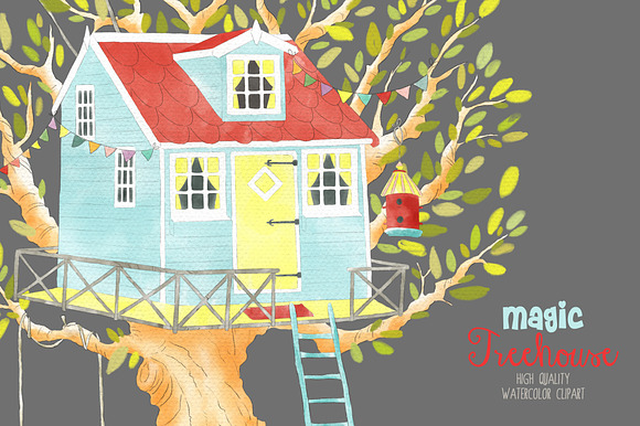 Treehouse watercolor clipart png in Illustrations - product preview 2