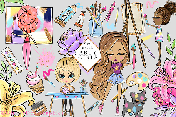 Cute Arty Girl Clipart Illustrations