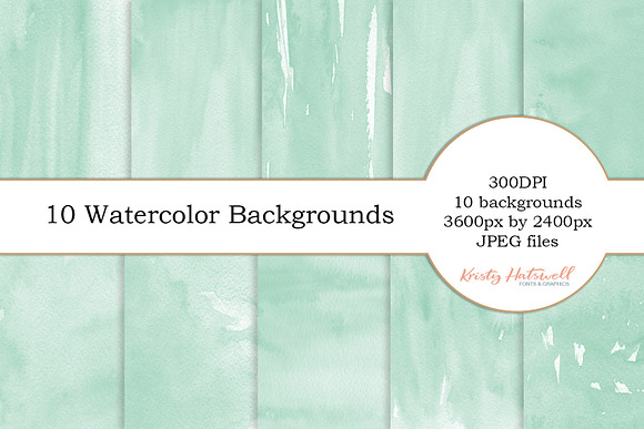 10 Mint Watercolor Backgrounds in Textures - product preview 4