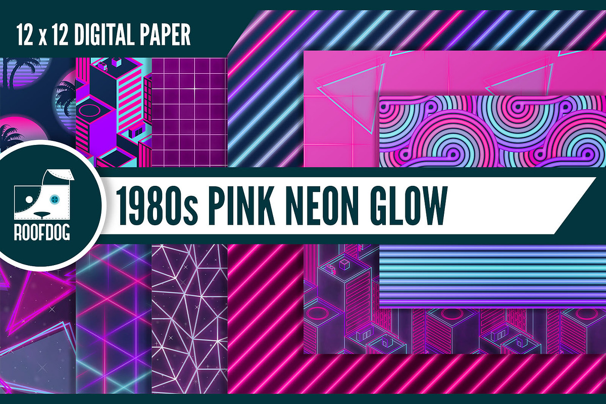 Eighties pink neon digital paper in Patterns - product preview 8