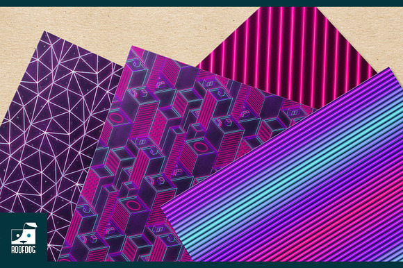 Eighties pink neon digital paper in Patterns - product preview 4