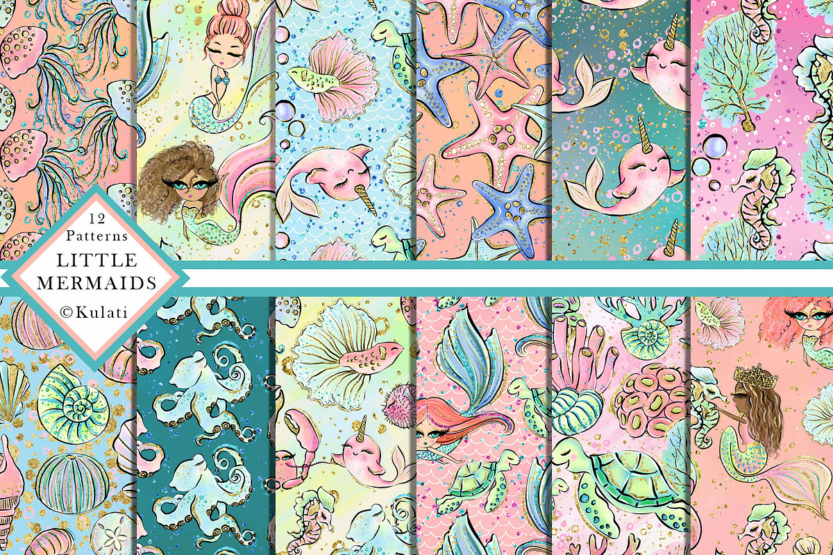 Cute Mermaid Digital Papers in Patterns - product preview 8