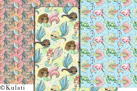 Cute Mermaid Digital Papers in Patterns - product preview 1