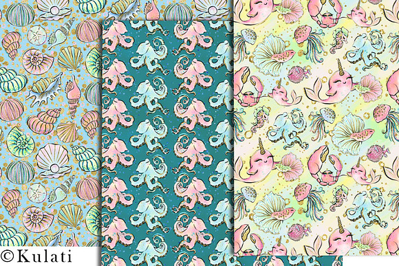 Cute Mermaid Digital Papers in Patterns - product preview 3