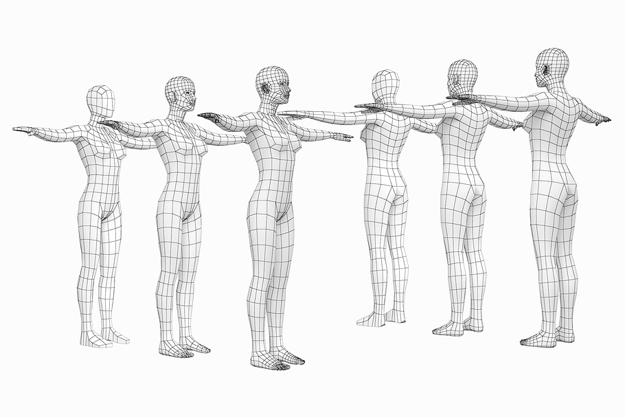 Female and Male Base Mesh in T-Pose in People - product preview 1
