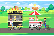 Pizza and Hot Dog Street Food Vector