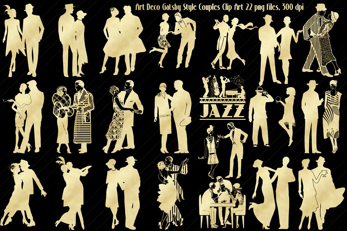 Gold Foil Gatsby Couples Clip Art in Illustrations - product preview 8