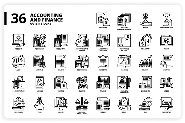 36 Accounting Icons x 3 Styles