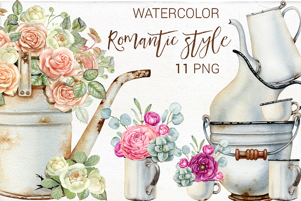 Watercolor French country clipart.