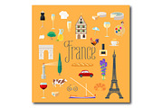 Travel to France vector icons set