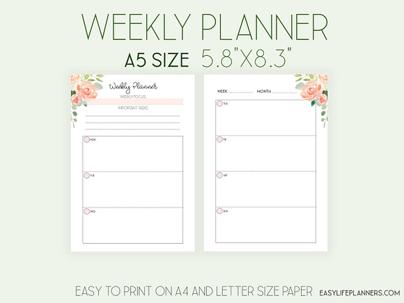 Weekly Planner A5 Inserts in Stationery Templates - product preview 1