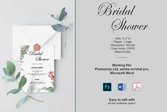 Bridal Shower Invitation Template in Invitation Templates - product preview 1