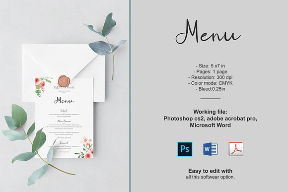 Wedding Menu Template in Wedding Templates - product preview 1