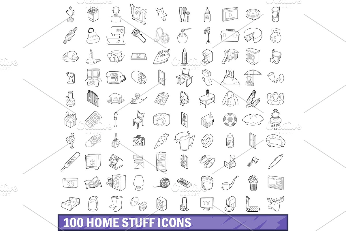 100 home stuff icons set, outline in Objects - product preview 8