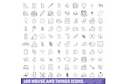 100 house and things icons set