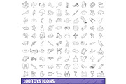 100 toys icons set, outline style