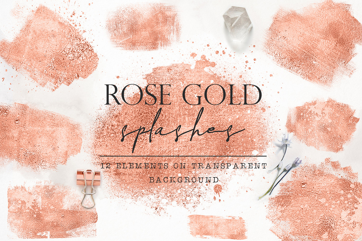 12 Aged rose gold paint splashes in Objects - product preview 8