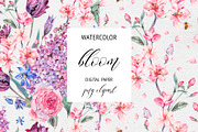 Spring watercolor seamless patterns