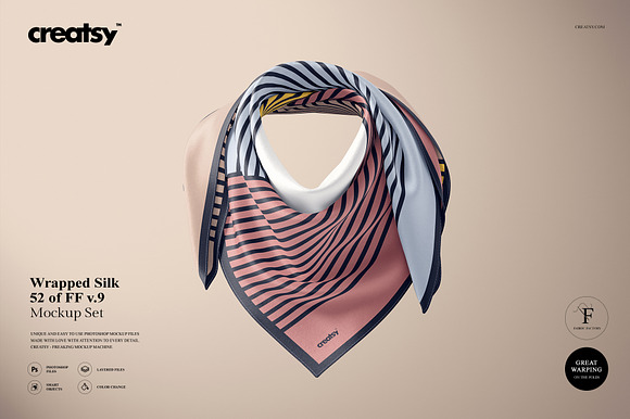 Wrapped Silk Scarf Mockup  (52/FFv.9 in Product Mockups - product preview 5
