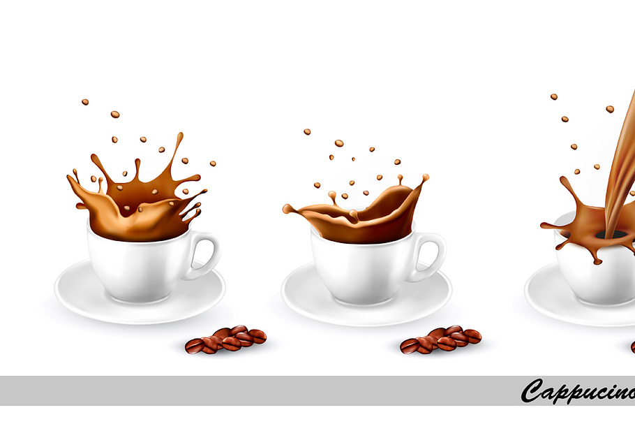 Set of cappuccino splash. Vector in Illustrations - product preview 8