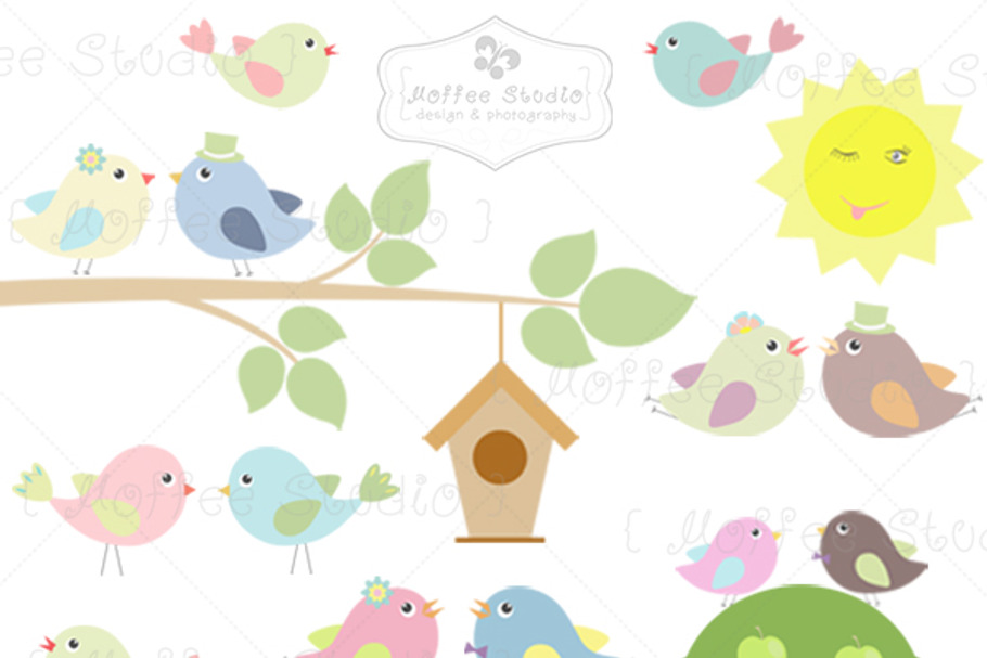 Lovebird Couples Clipart Set in Illustrations - product preview 8