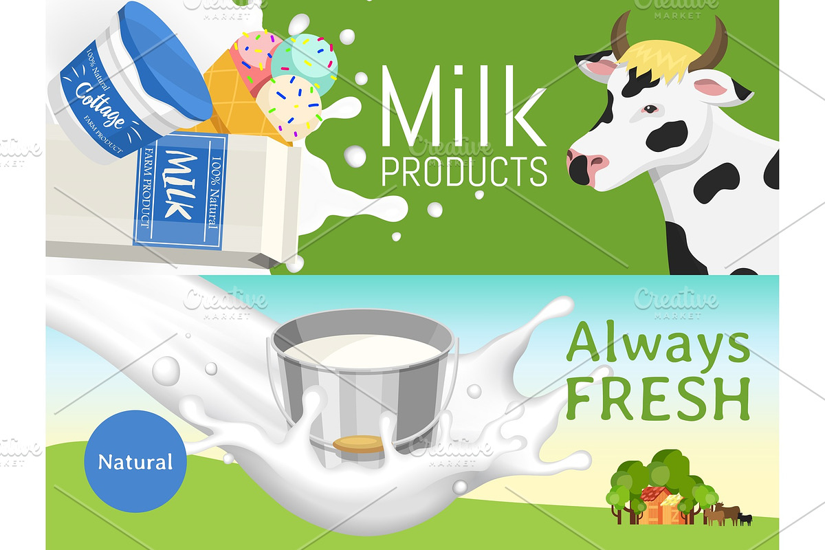 Fresh dairy products concept banner in Illustrations - product preview 8