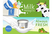 Fresh dairy products concept banner