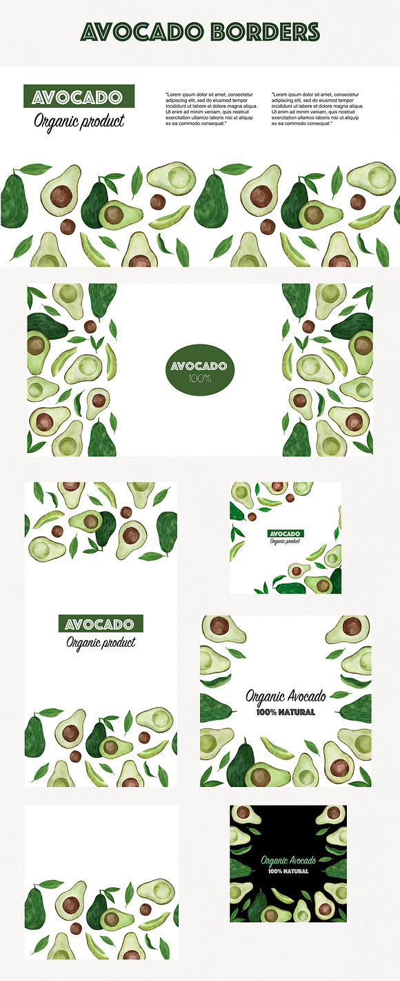 Avocado watercolor clipart in Illustrations - product preview 3